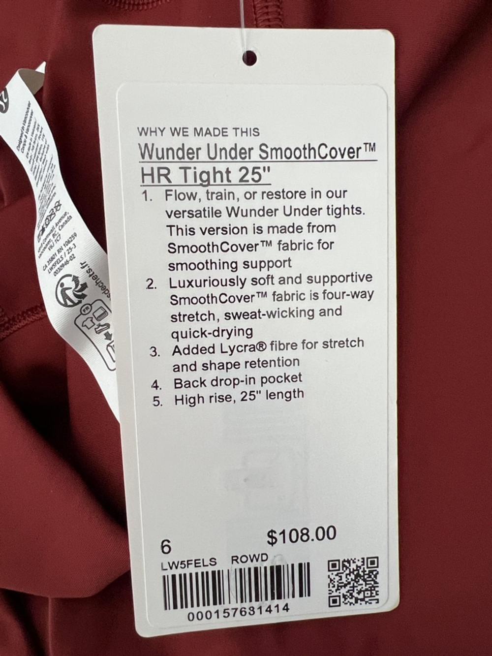 Lululemon Rockwood Red Wunder Under Smooth Cover HR Leggings 25” Size 6 NWT - Picture 3 of 6